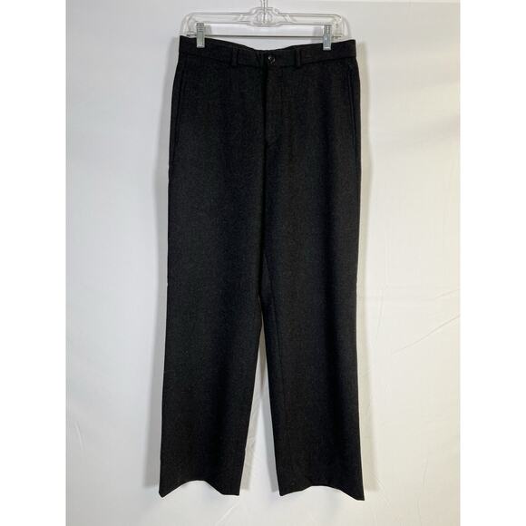Vintage Armani Collezioni Mens 46/31 Grey Wide Straight Wool Flat Front Trouser